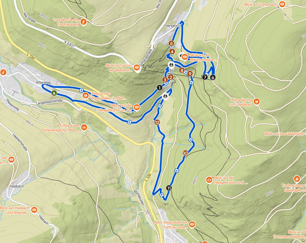 Karte einer Wanderung rund um die Todtnauer Wasserfälle